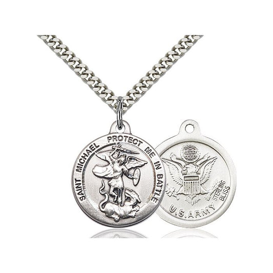 St. Michael / Army Sterling Silver Medal with Chain