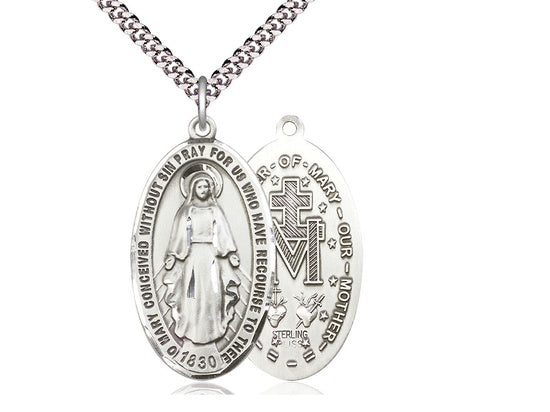 Miraculous Medal in Sterling Silver with 24" Rhodium Chain