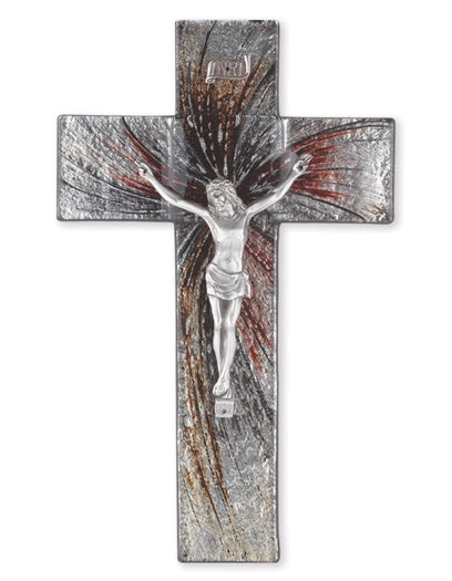 Shimmering Silver Glass Cross with Pewter Corpus - Crucifix