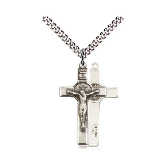 St. Benedict Sterling Silver Crucifix with Chain