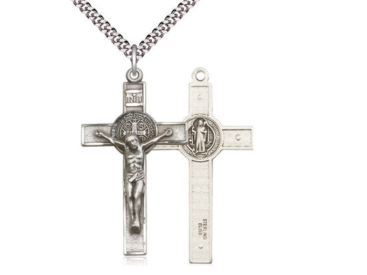 St. Benedict Crucifix Sterling Silver Medal with Chain