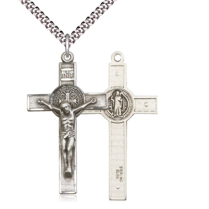 St. Benedict Sterling Silver Crucifix with Chain
