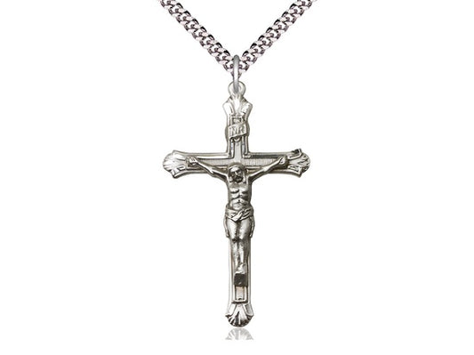 Crucifix Necklace with 24" Chain - Sterling Silver Medal