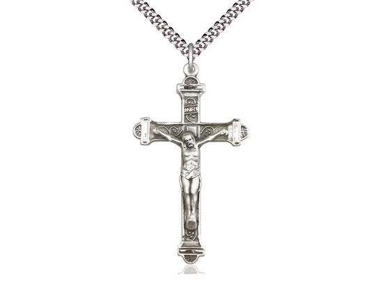 Sterling Silver Crucifix Medal on 24" Chain