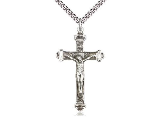 Sterling Silver Crucifix Medal on 24" Chain