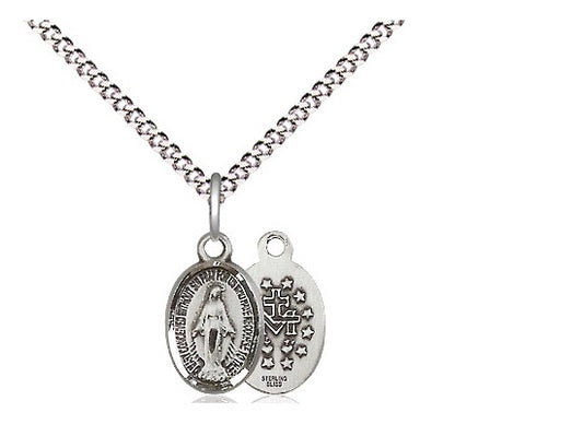 Small Miraculous Medal in Sterling Silver on Rhodium Chain