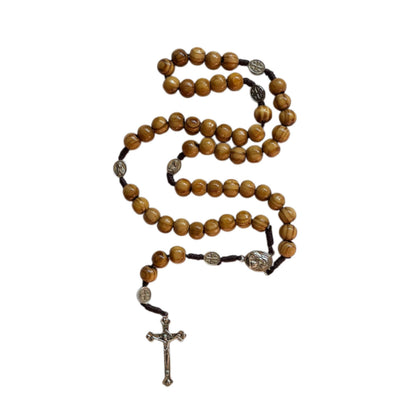 Wood Bead Rosary with Tin Prayer Case