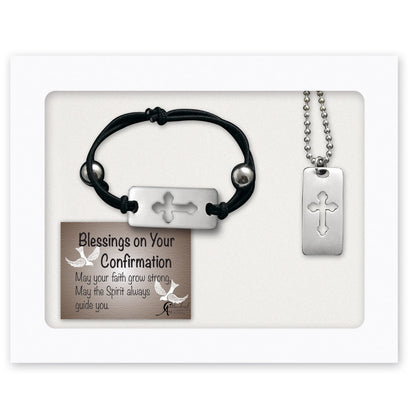 Confirmation Cross Bracelet and Tag Necklace Gift Set