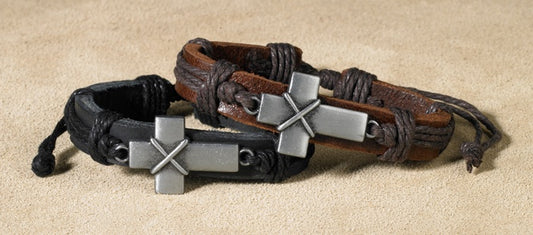 Bold Cross Leather Bracelet