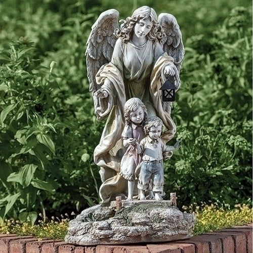 Guardian Angel - 20.5" Garden Statue, with solar-powered lantern