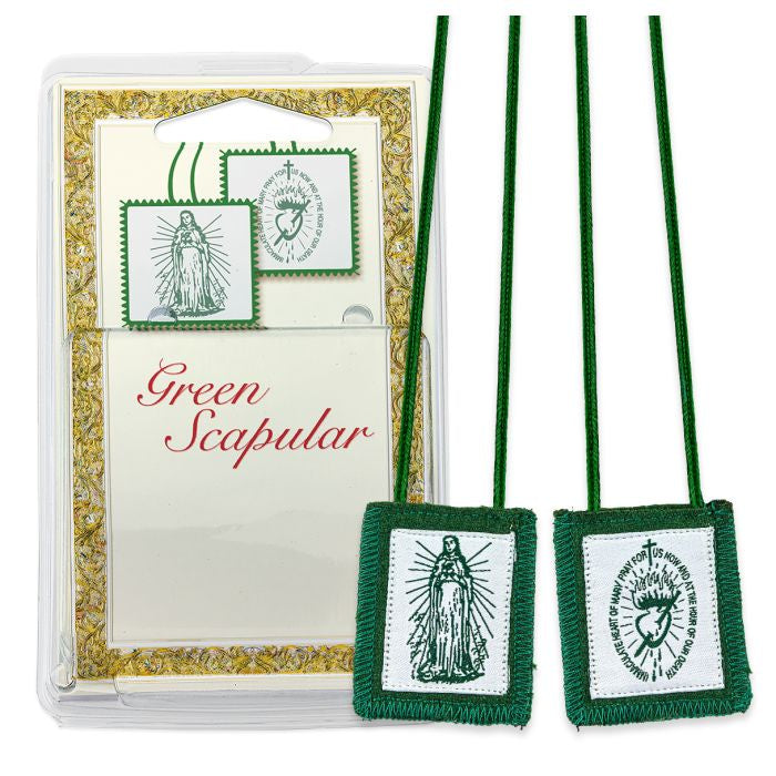 Immaculate Heart of Mary Genuine Green Wool Scapular