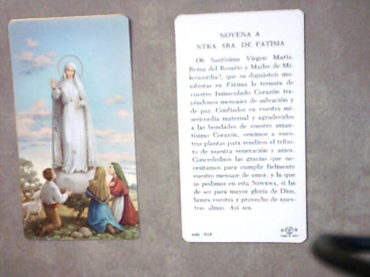 Estampita Novena a Nuestra Senora de Fatima (Novena to Our Lady of Fatima Holy Card)