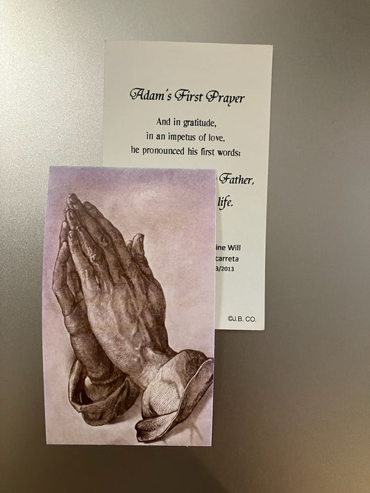 Adam's First Prayer Holy Card