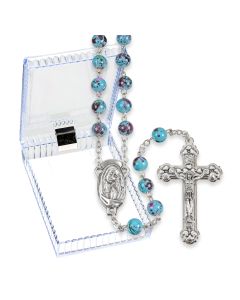 Aqua Mosaic Glass Bead Rosary