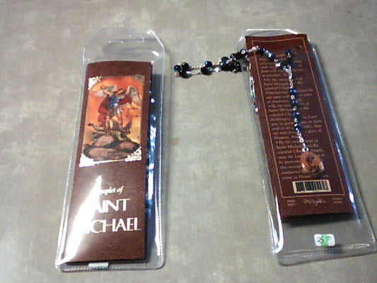 Chaplet of St. Michael with color picture medal and black glass beads