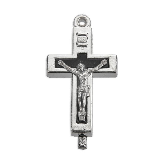 2" Silver and Black Reliquary Crucifix