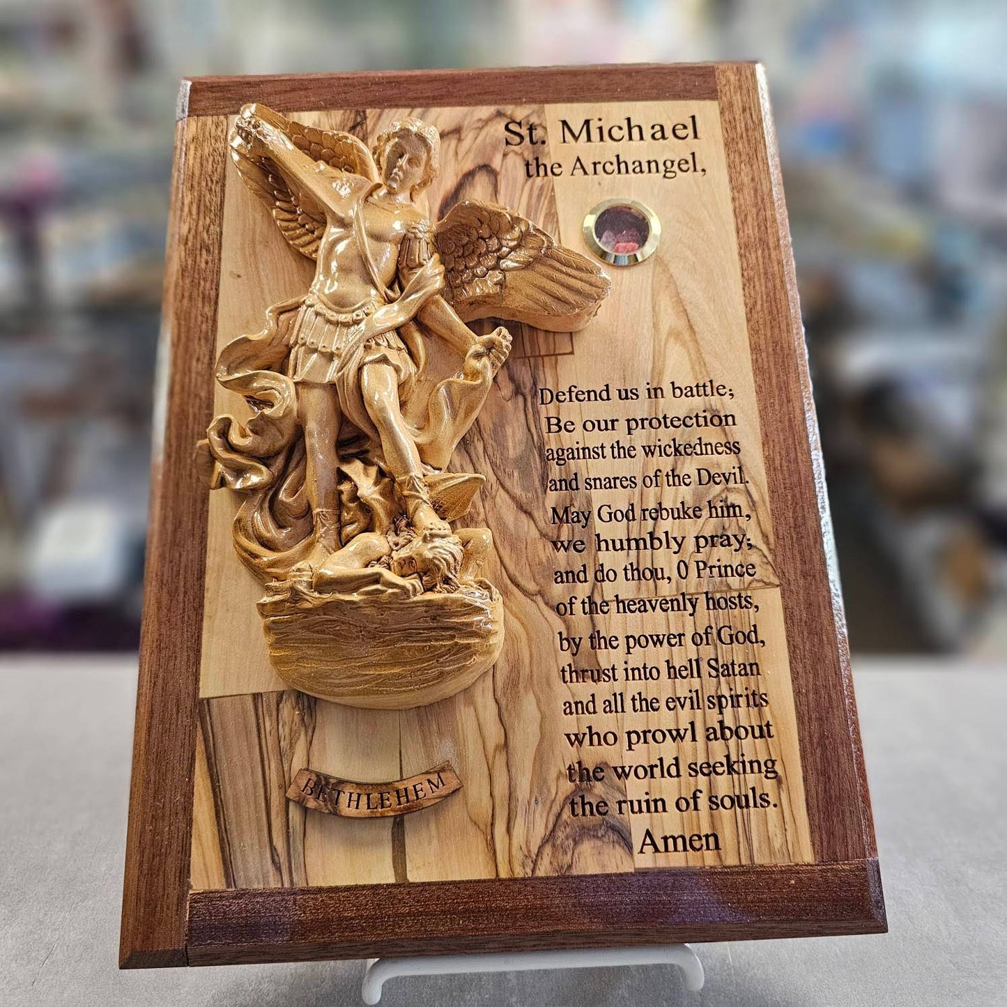 St. Michael, the Archangel - Olive Wood Plaque - 11.25"