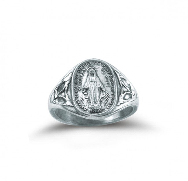 Sterling Silver Miraculous Medal Ring (Size Variants)