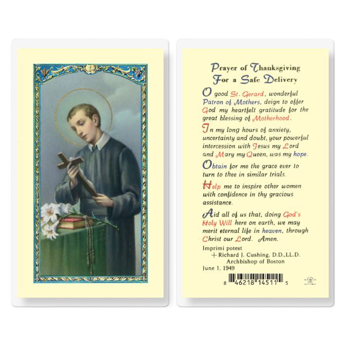 Prayer of Thanksgiving For A Safe Delivery Holy Card - St. Gerard