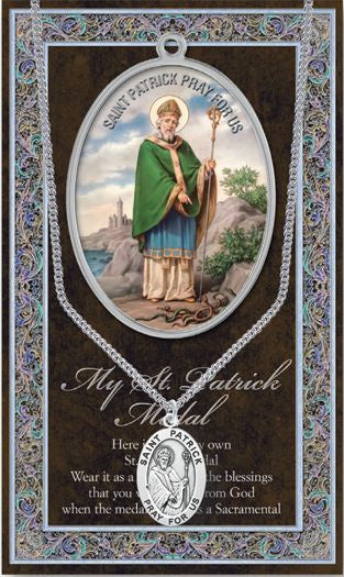 Saint Patrick  1.125" Genuine Pewter Satin Medal with Stainless Steel Chain