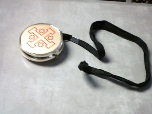 Pyx with cord with red cross on front