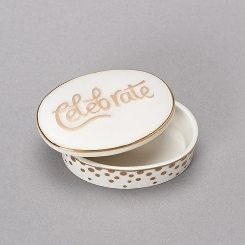 Celebrate, White and Gold Porcelain Keepsake Box - 1" H