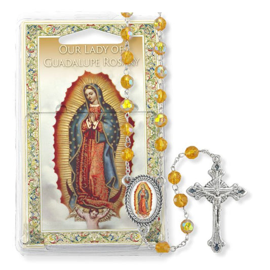 Our Lady Of Guadalupe Rosary With Golden Crystal Beads