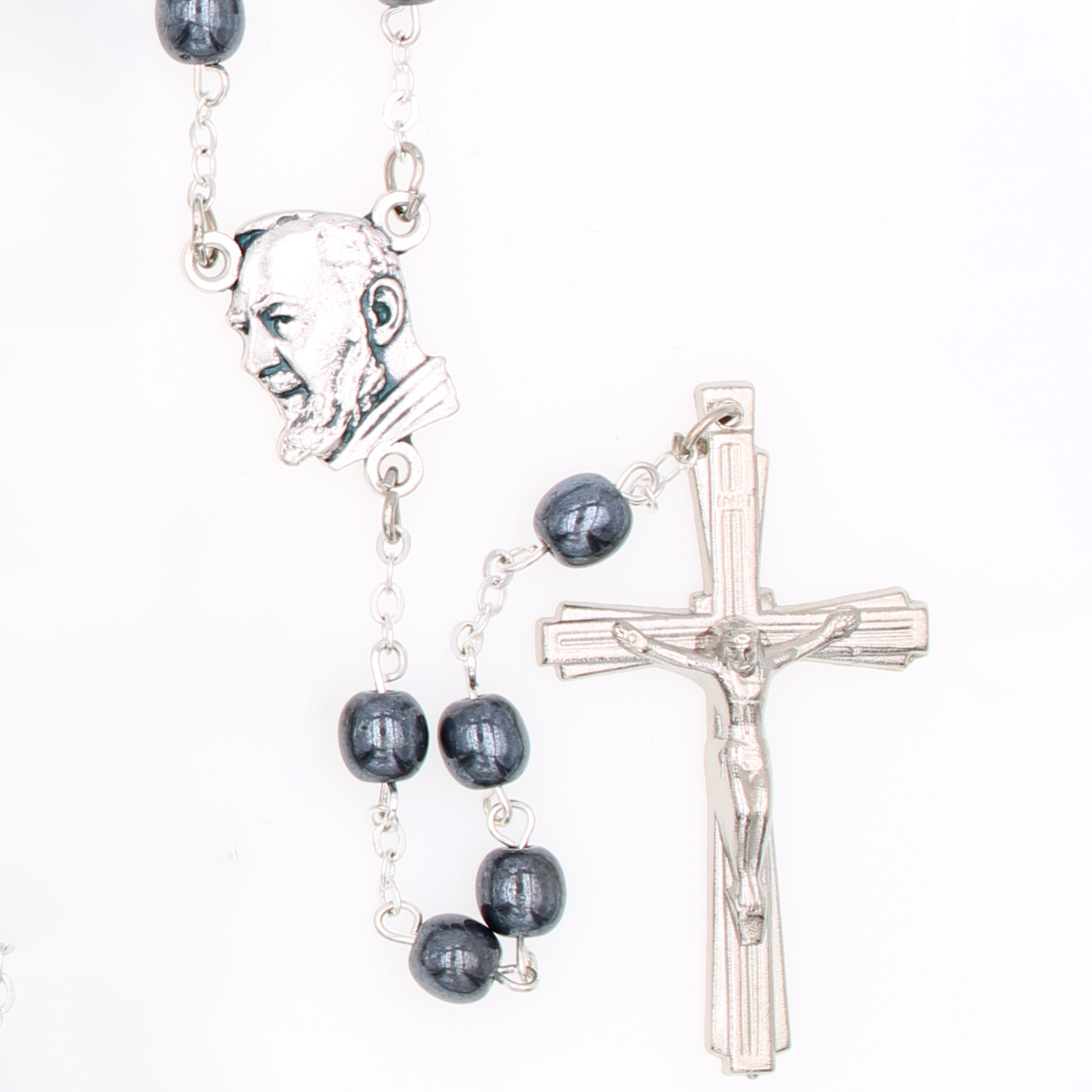 Hematite Bead Padre Pio Rosary