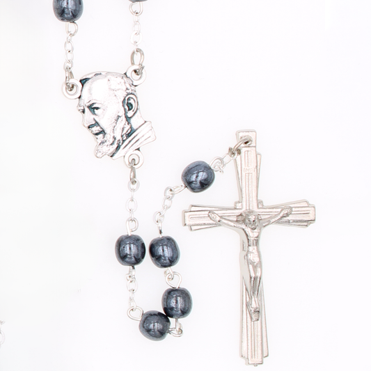 Hematite Bead Padre Pio Rosary