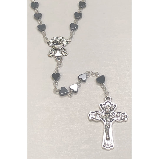 Hematite Heart Shaped First Communion Rosary