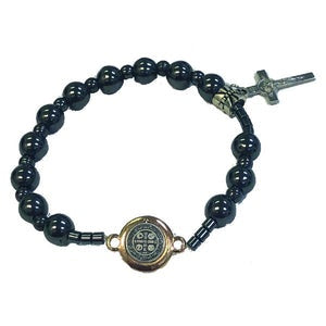 St. Benedict Hematite Bracelet With Crucifix Medal