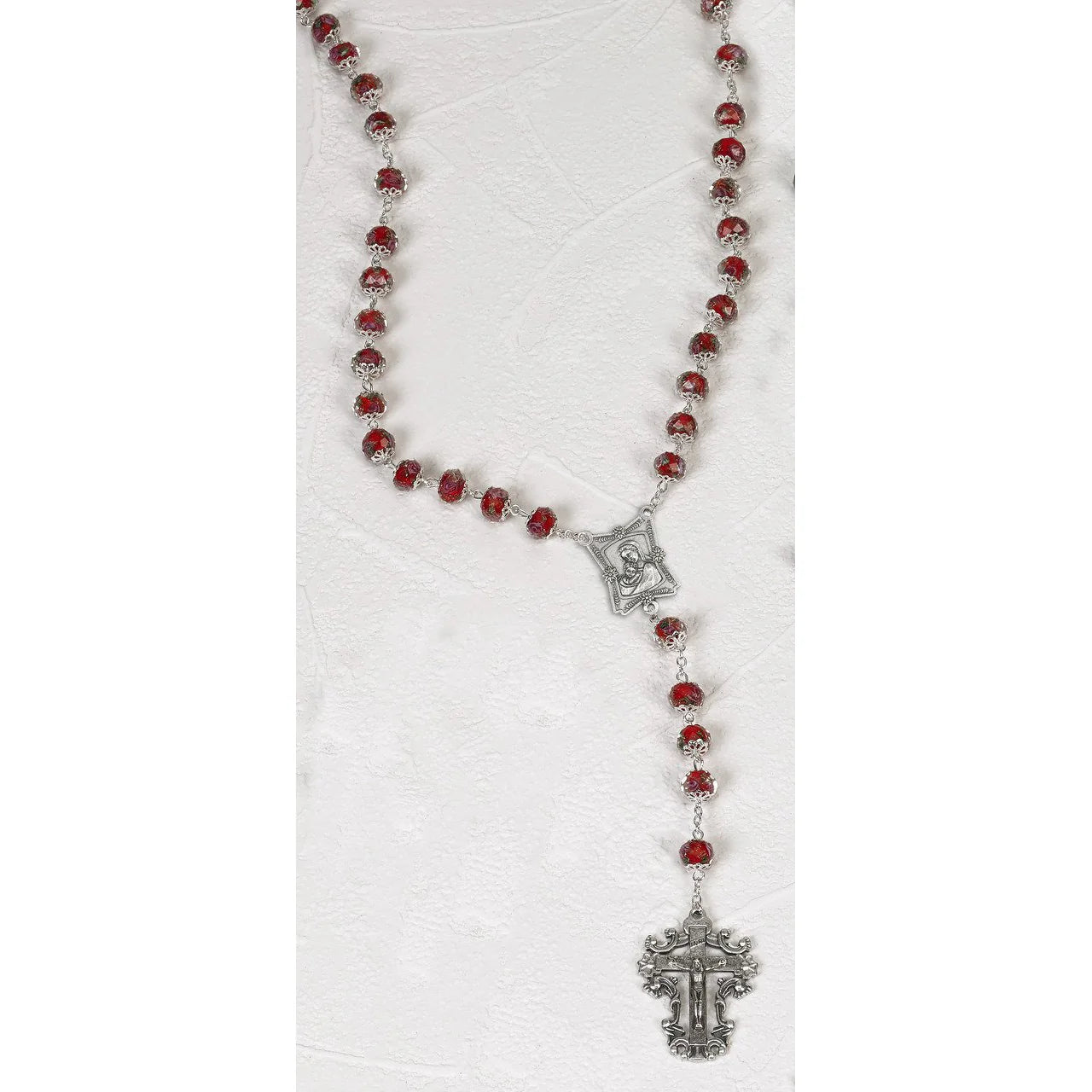 Red Crystal Rosary with Painted Rose inside each Crystal Bead