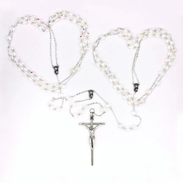 Small Crystal Bead and Silver-tone Wedding Lasso Rosary