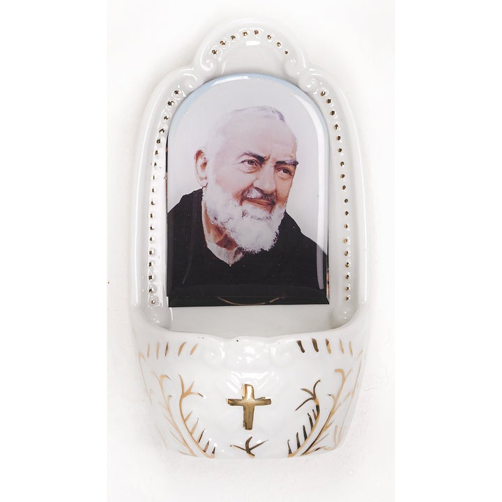 St. Padre Pio Holy Water Font in Porcelain