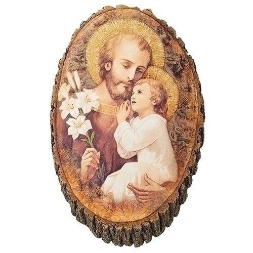 St. Joseph and Child Wood Styled Plaque - 12.25"