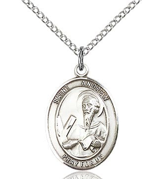 St. Andrew the Apostle Sterling Silver Medal with Rhodium Chain