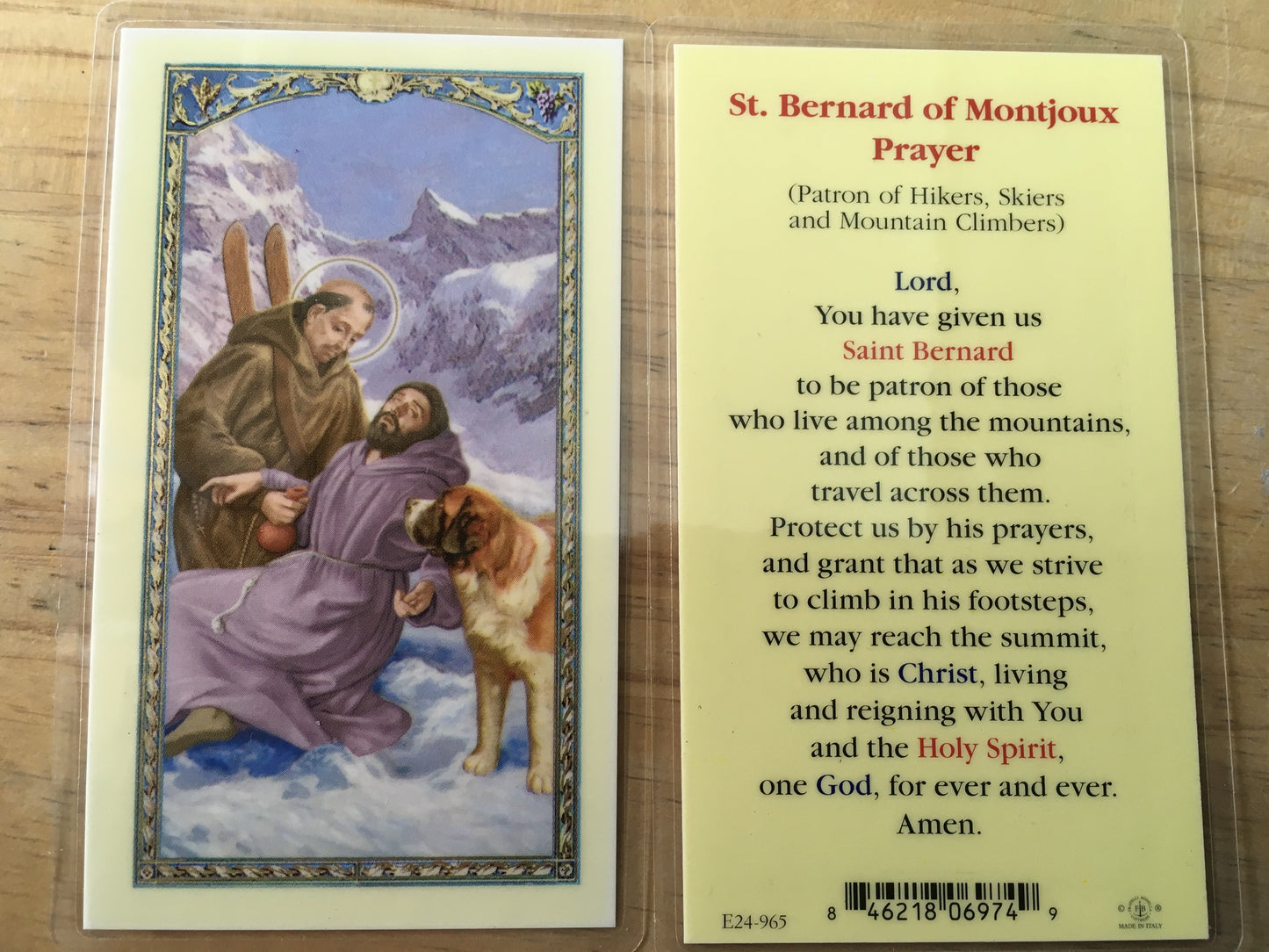 St. Bernard of Montjoux - Patron of Hikers, Skiers and Mountain Climbers - Holy Card