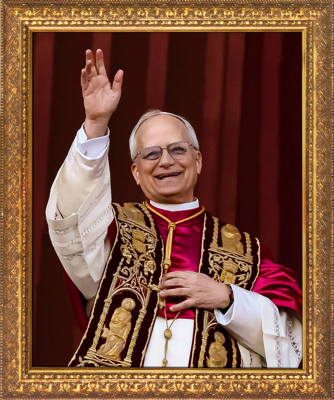 Pope Leo XIV Waving in Celebration Framed Art 12x10" with Frame