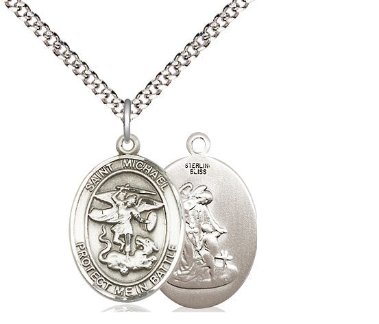 St Michael with Guardian Angel, Oval Sterling Silver Medal - 1172