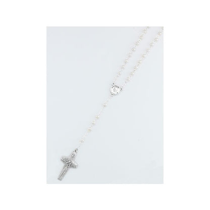 Pope Francis Commemorative Rosary, 4mm White Pearlized Beads