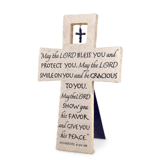 " May The Lord Bless You " Cast Stone Cross - Wall Or Tabletop