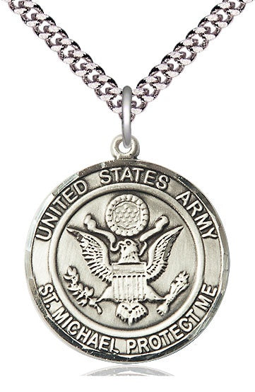 St. Michael Army Sterling Silver Medal with 24" Chain