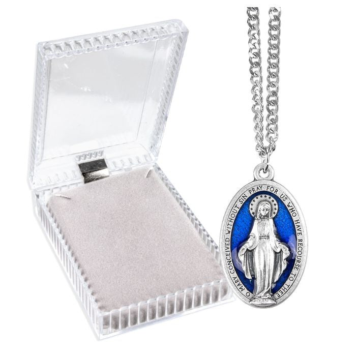 Blue Miraculous Medal Necklace