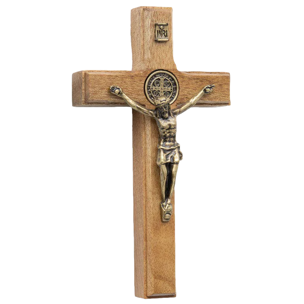 Light Wood Crucifix with Antique Gold-tone Corpus