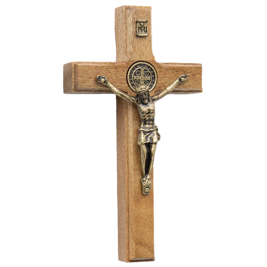 Light Wood Crucifix with Antique Gold-tone Corpus