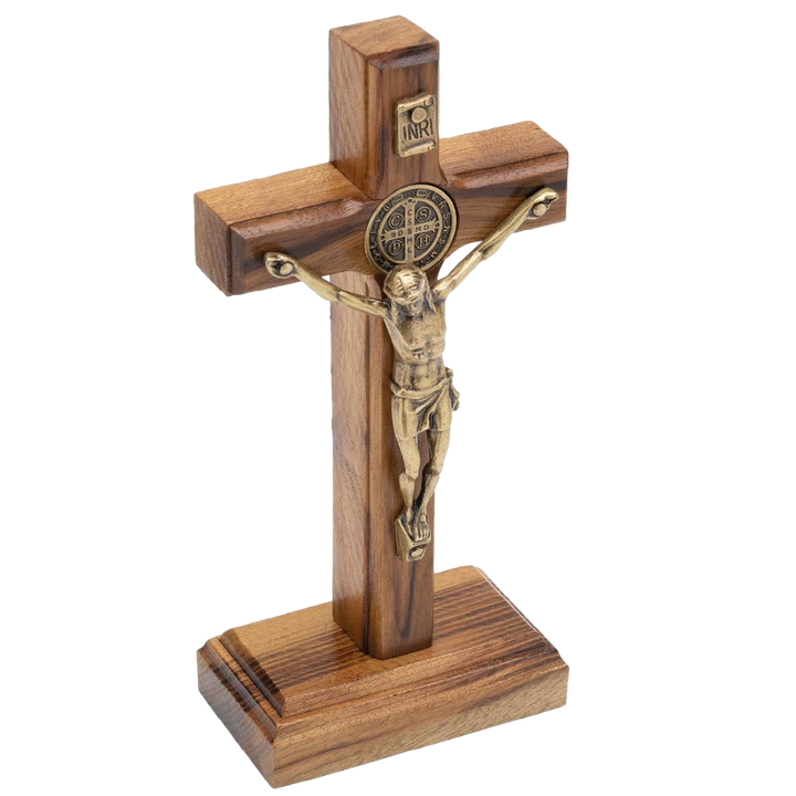 St. Benedict Wood Crucifix - Comes with Base