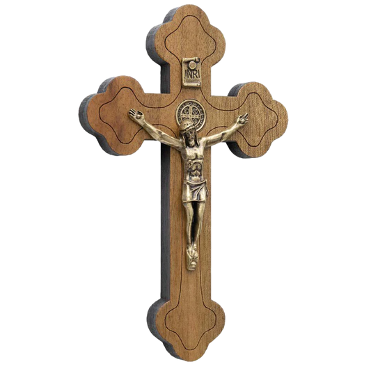 St. Benedict Ornate Crucifix with Antique Gold-tone Corpus - 7.5"