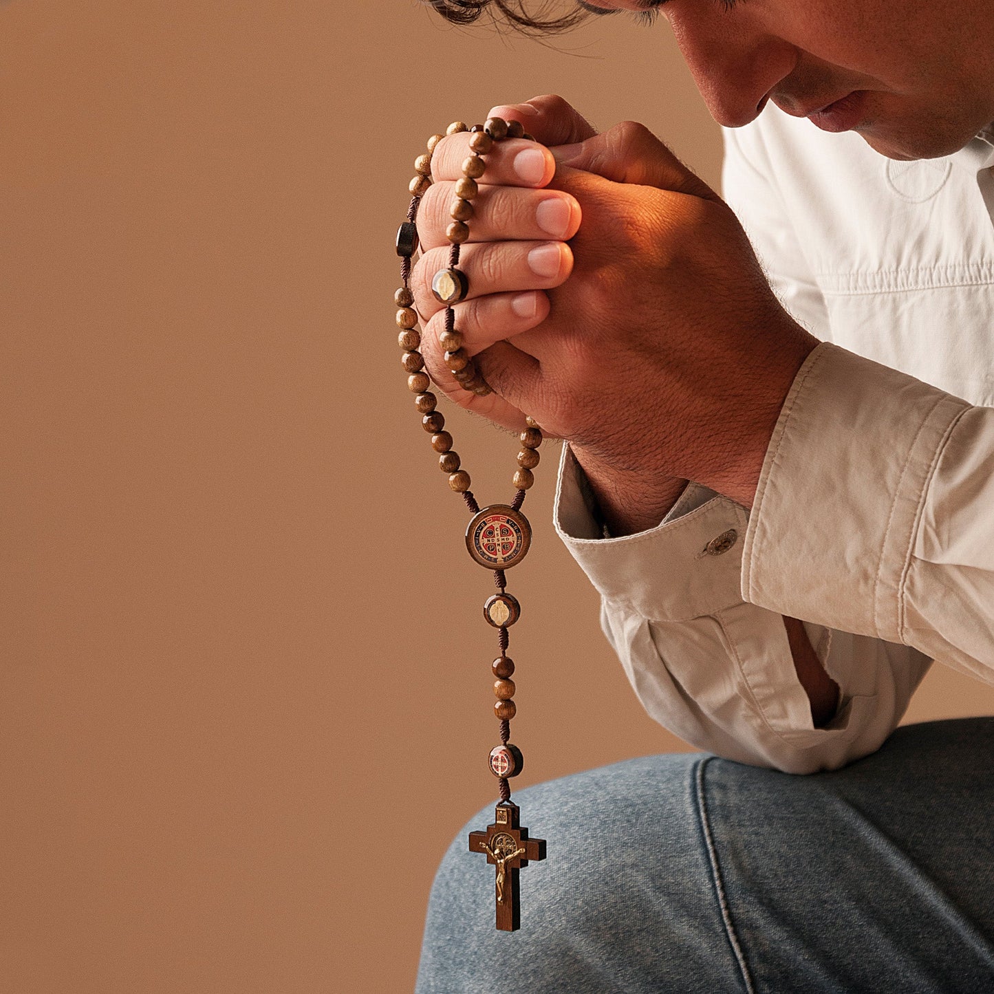 St. Benedict Wood Rosary on Cord