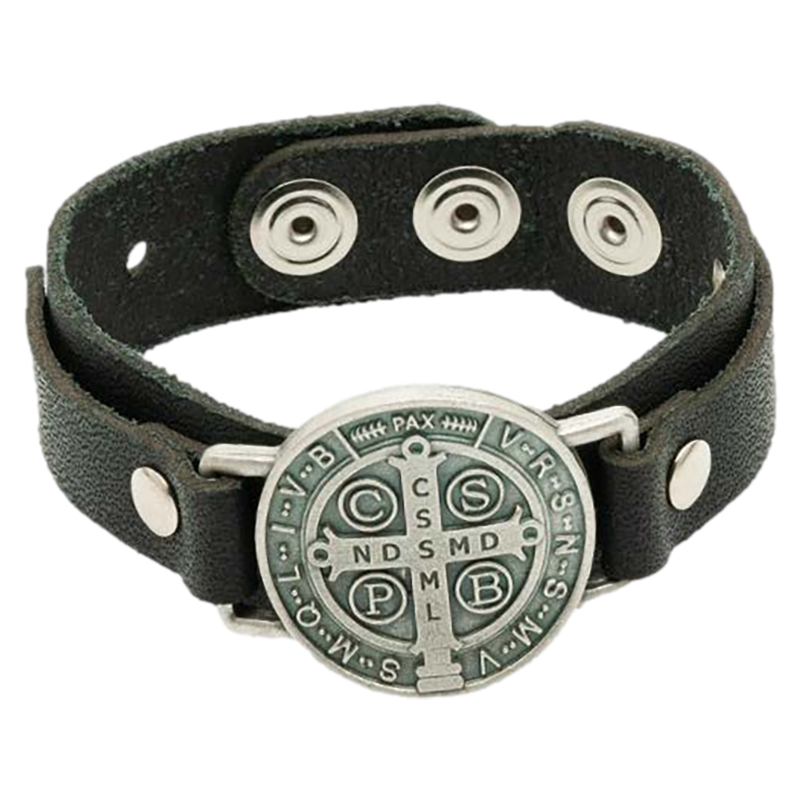 St. Benedict Leather Bracelet with Jubilee Medal (Black or Brown Color Variants)