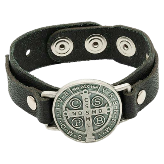 St. Benedict Leather Bracelet with Jubilee Medal (Black or Brown Color Variants)